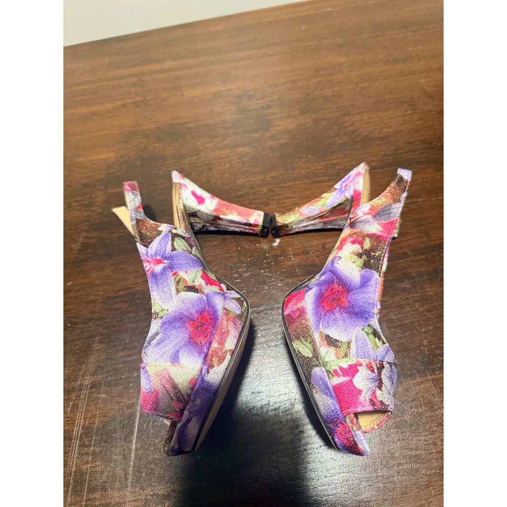 Lena Luisa Floral Slingback‎ Peep Toe Platform Heels Purple Pink Metallic Size 7 - Picture 4 of 9